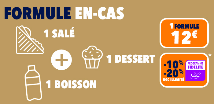 Formule en-cas : 1 salé + 1 dessert + 1 boisson à 12€